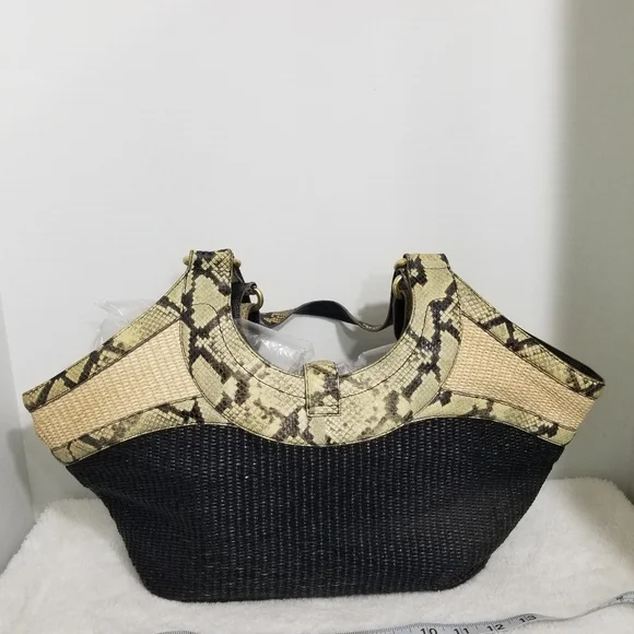 Vintage Brahmin Jute and Snakeskin Hobo bag